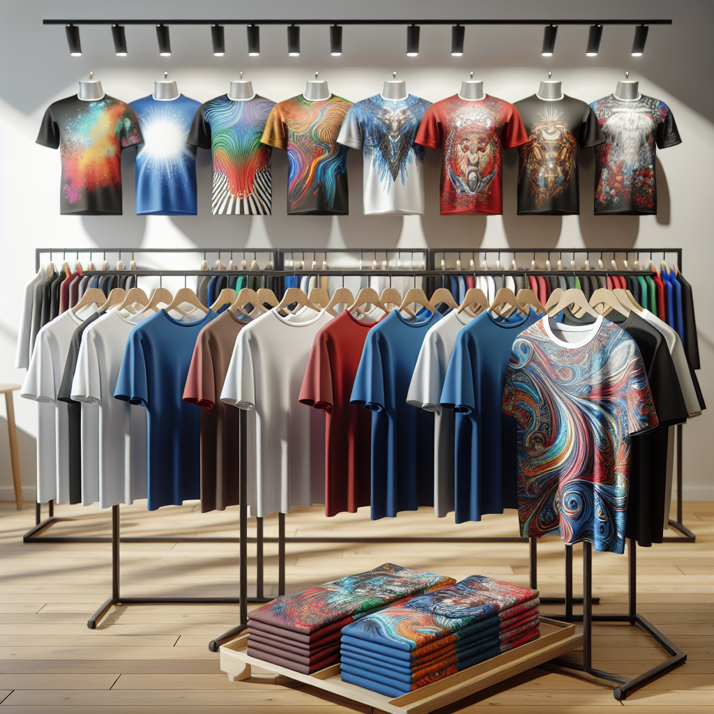 Realistic stock image of custom printed t-shirts